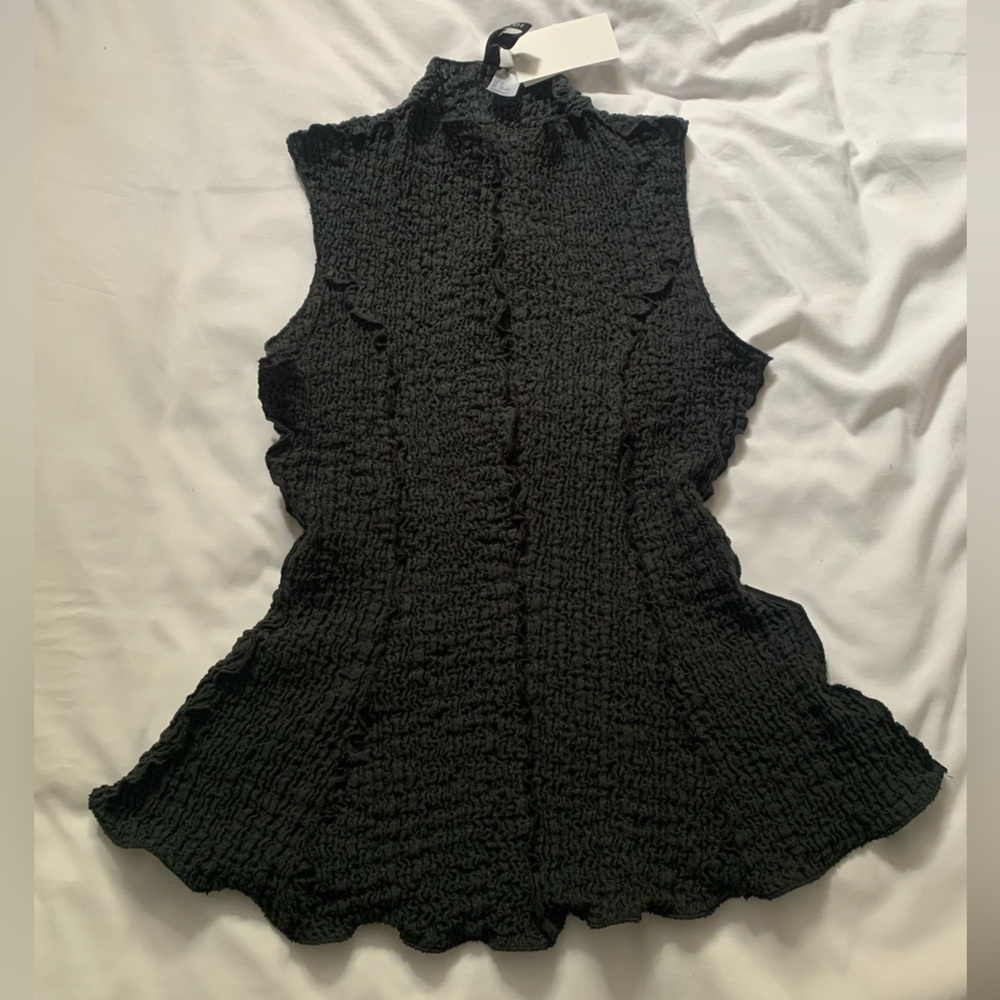 Ruched sleeveless blouse top peplum style flared out top